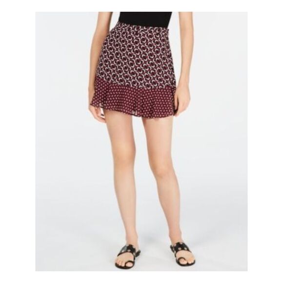 MICHAEL KORS Womens Burgundy Micro Mini A-Line Cocktail Skirt Petites 14P - Picture 1 of 1